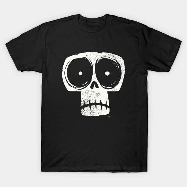 Staring Skull- White T-Shirt by EricScalesCartoons